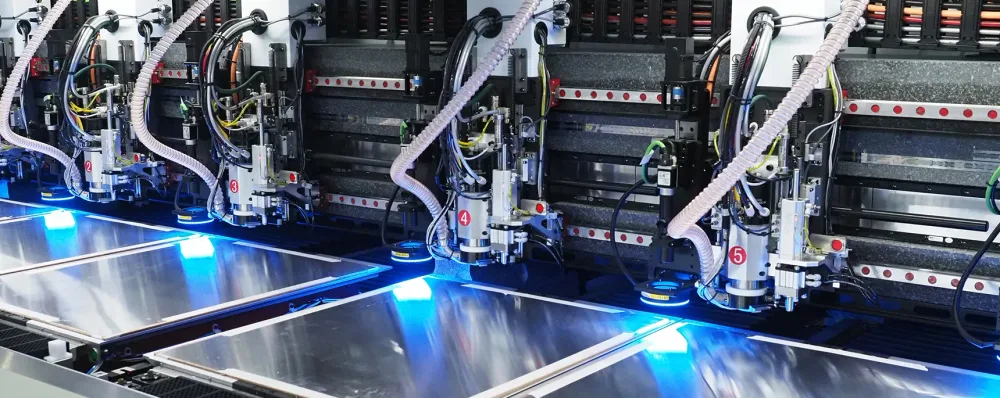 Automated industrial production line where airborne particles can affect product quality